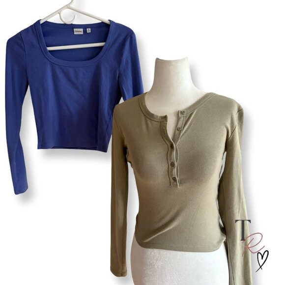 Aritzia Sunday Best Long Sleeve Top Bundle Honor Tee + Lola Henley in Size XS - Picture 1 of 13